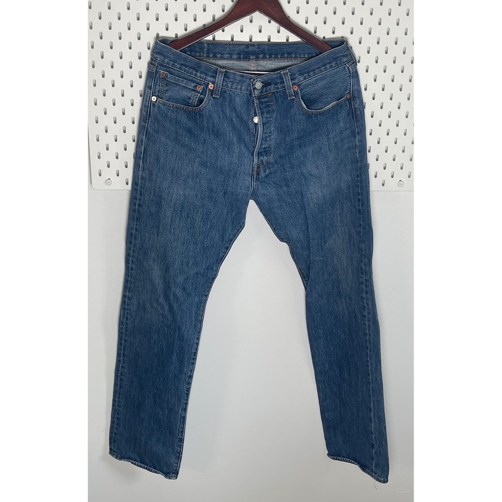 Levis 501 Original Fit Mens Blue Denim Straight Leg Button Fly Jeans 34x34